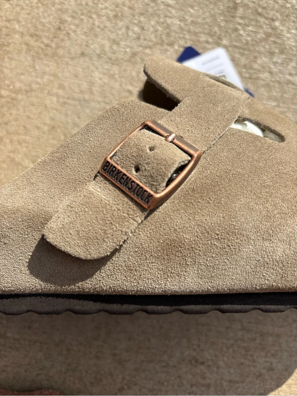 Birkenstock Taupe Suede Boston Clog with Buckle